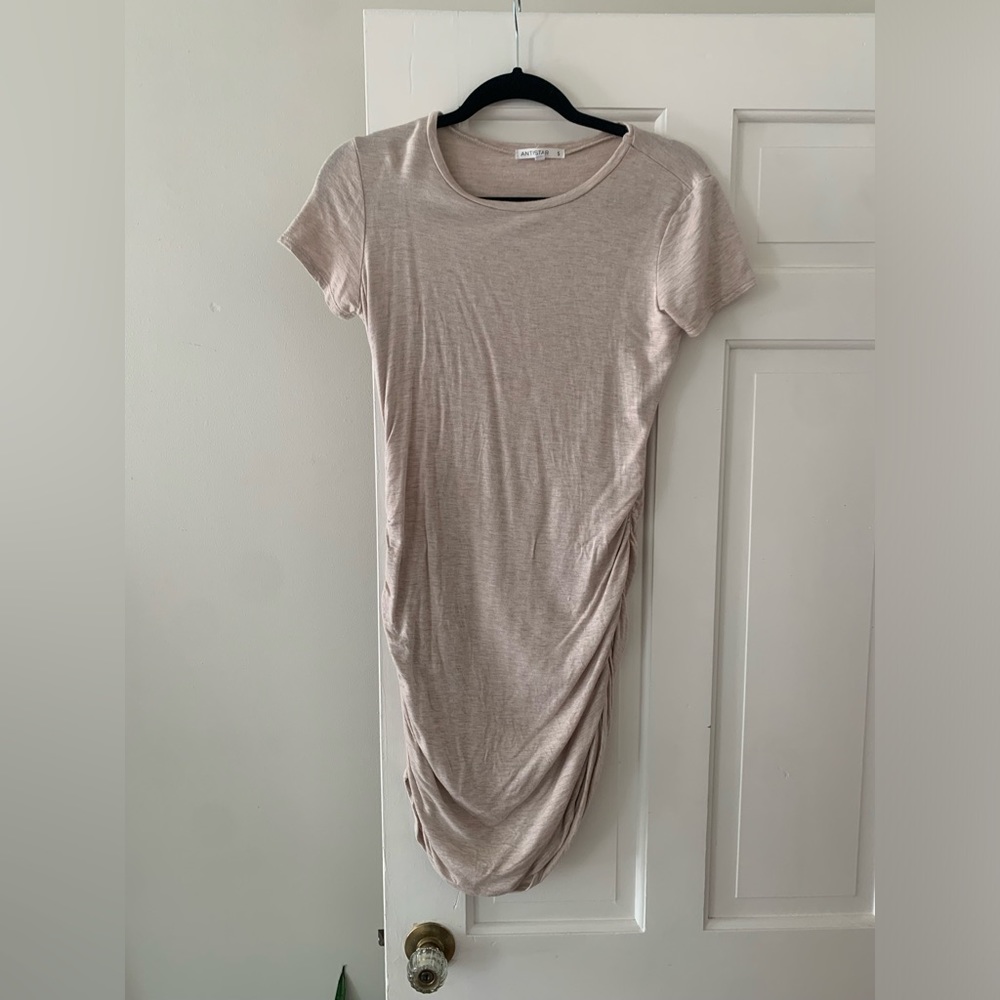 antistar cream bodycon dress with rouching Short sleeve